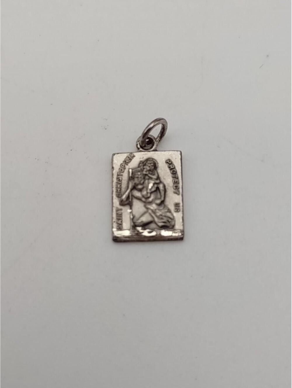 Vintage Sterling St Christopher Protect Us Charm Pendant